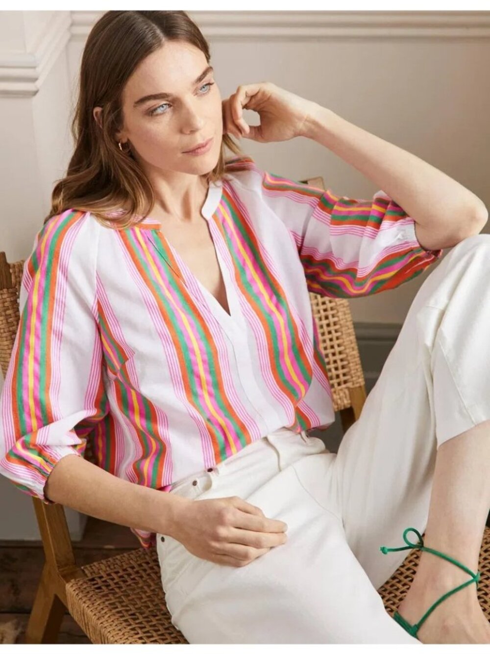 BODEN Louise Mid Sleeve Popover Sz 8 Multi Stripe
